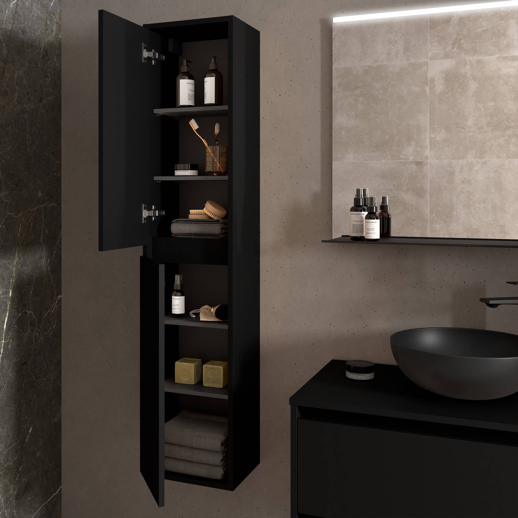 Hochschrank NOJA 1400mm BLACK SATIN