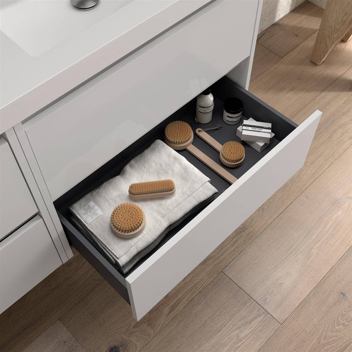 BALTIC Unterschrank 900 2 Schubladen + Waschbecken White Satin