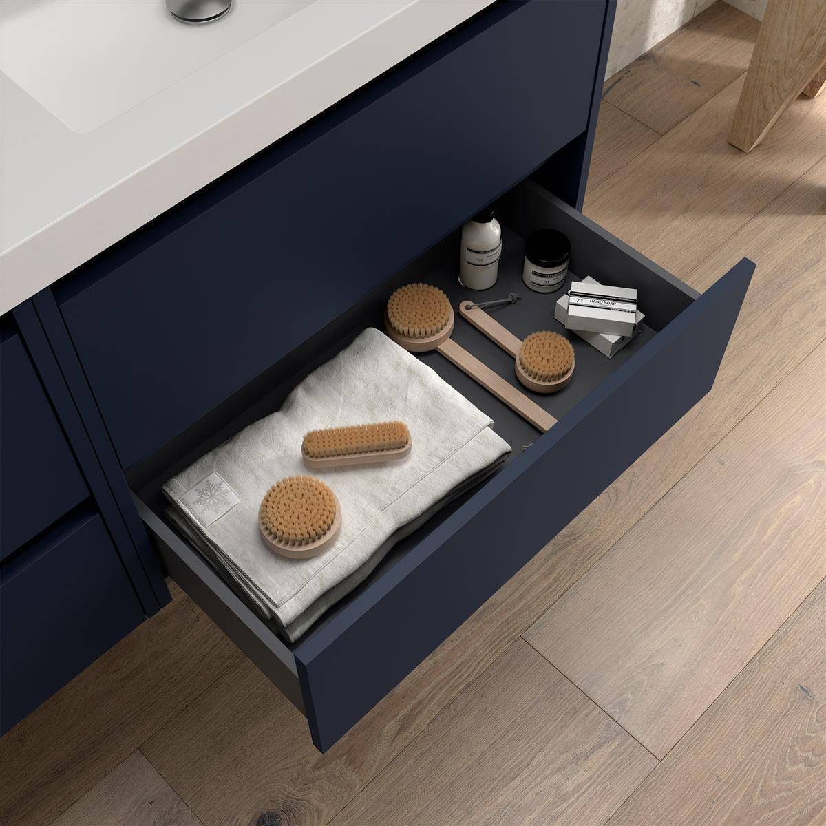 BALTIC Unterschrank 900 2 Schubladen + Waschbecken Bue Satin