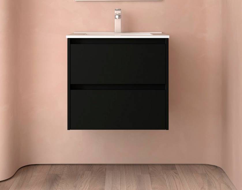Salgar Noja Unterschrank 600 2 Schubladen + Waschbecken Black Satin