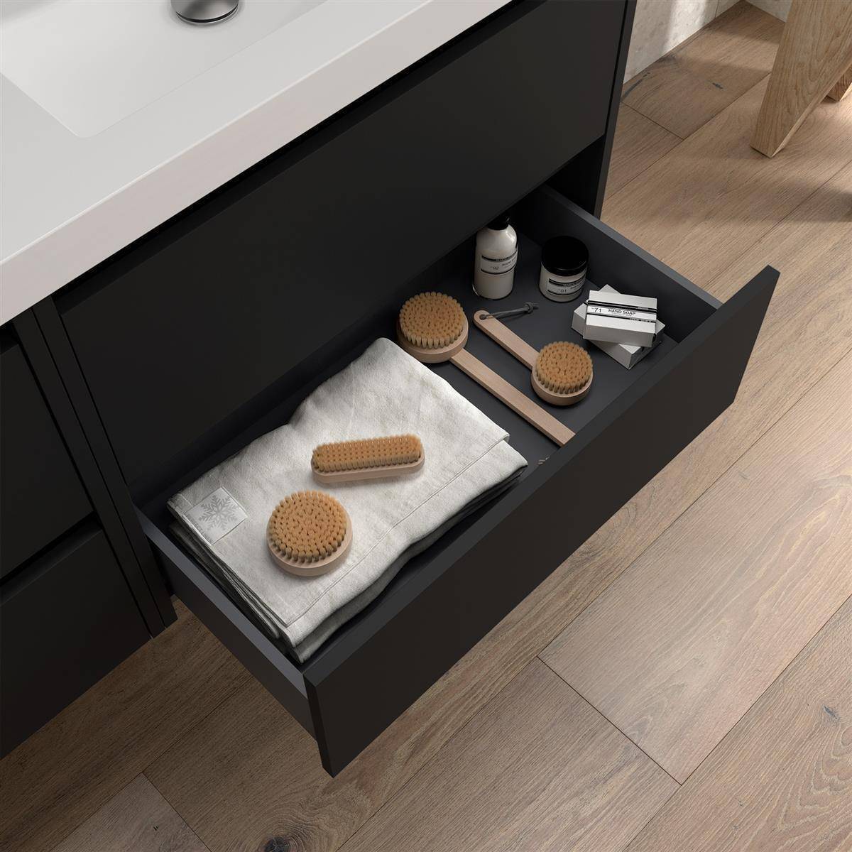 BALTIC Unterschrank 600 2 Schubladen + Waschbecken Black Satin