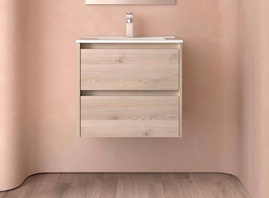 Noja Unterschrank 600 2 Schubladen + Waschbecken Nature