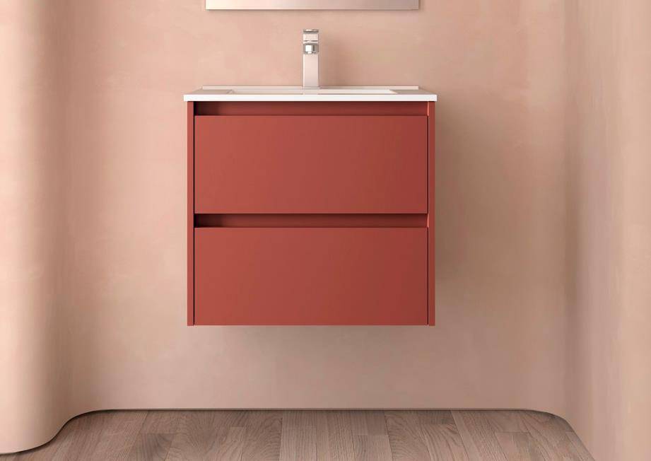 Salgar Noja Unterschrank 600 2 Schubladen + Waschbecken Red Satin