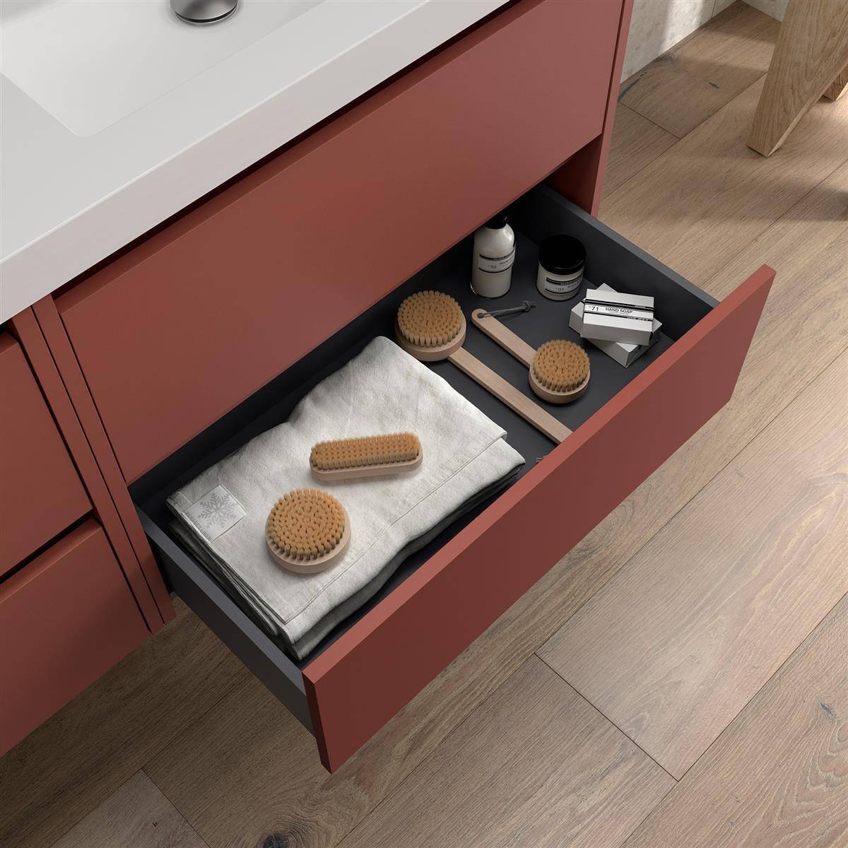BALTIC Unterschrank 900 2 Schubladen + Waschbecken Red Satin