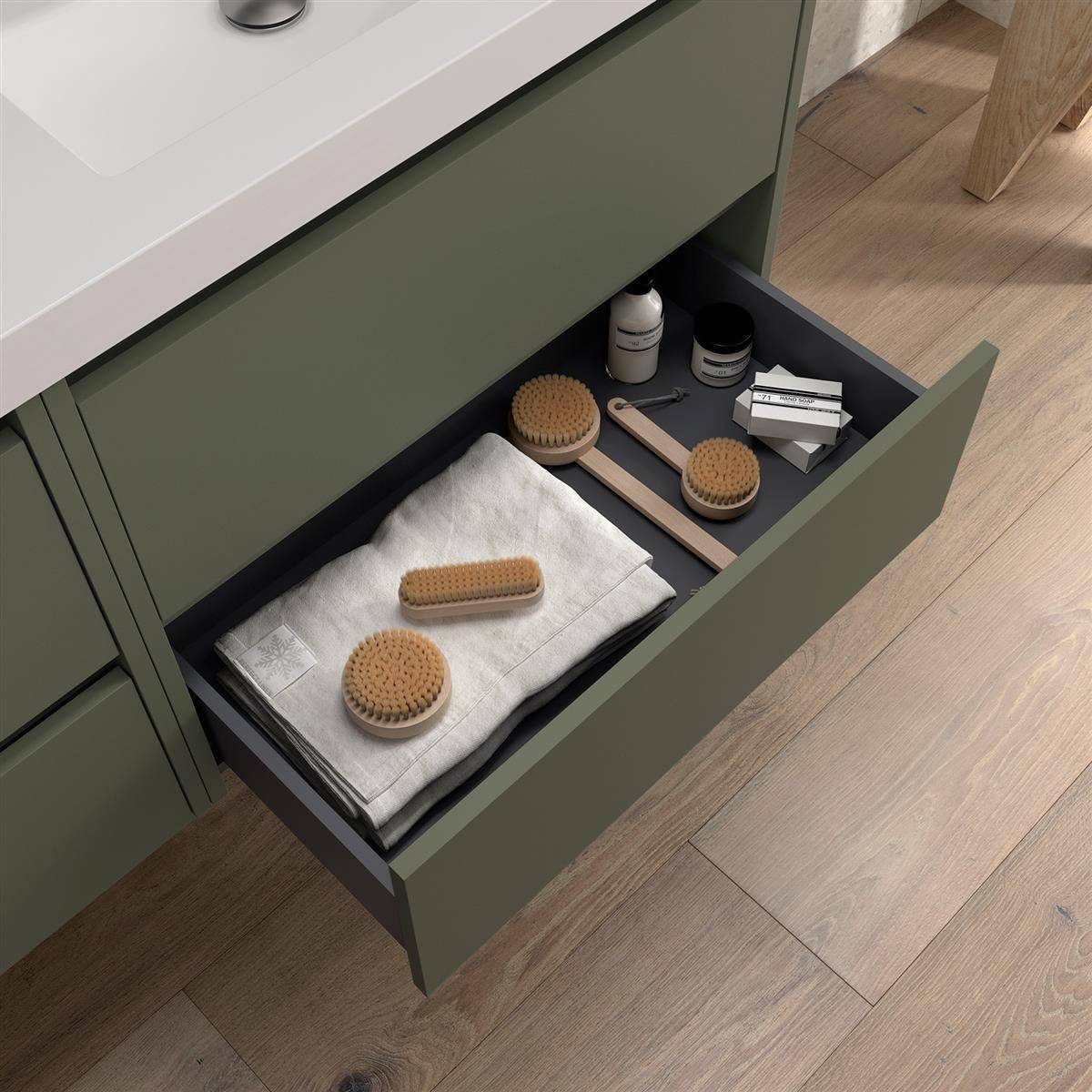 BALTIC Unterschrank 900 2 Schubladen + Waschbecken Green Satin