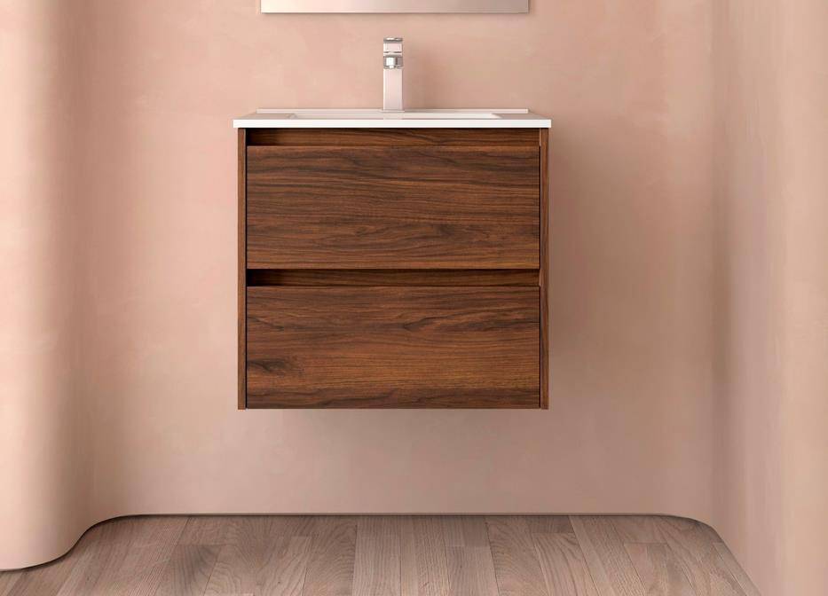 Salgar Noja Unterschrank 700 2 Schubladen + Waschbecken Nussbaum