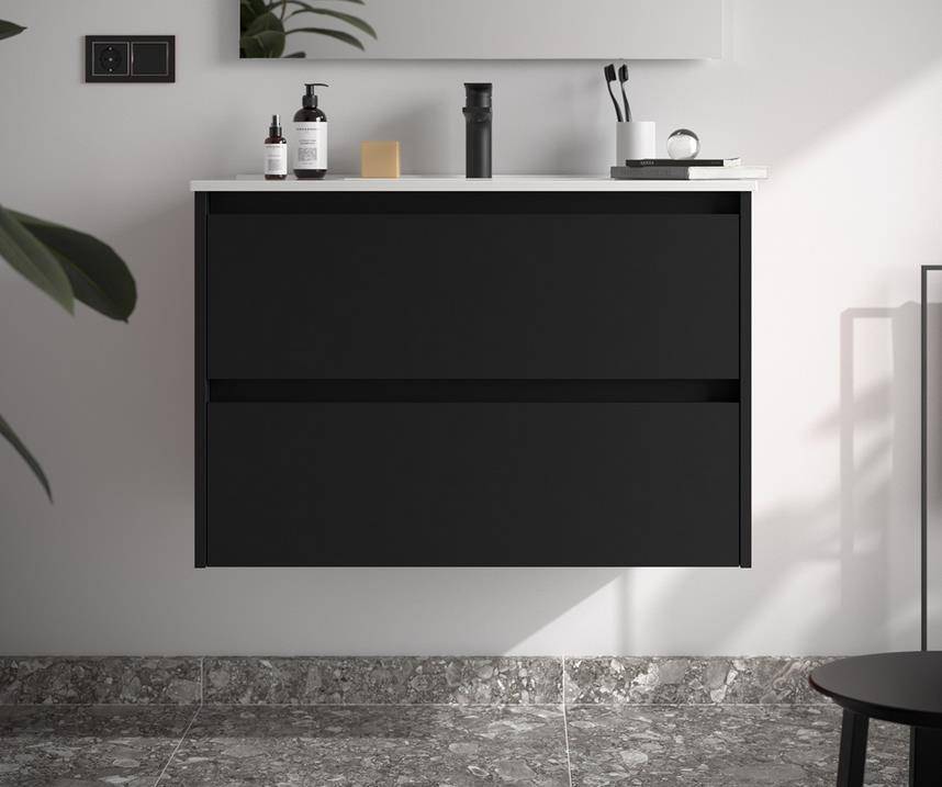 BALTIC Unterschrank 800 2 Schubladen + Waschbecken Black Satin