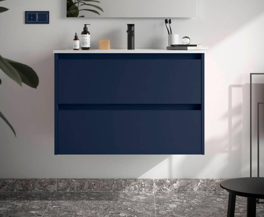 BALTIC Unterschrank 900 2 Schubladen + Waschbecken Bue Satin