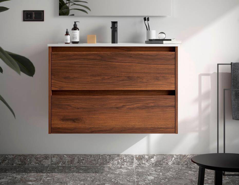 Salgar Noja Unterschrank 900 2 Schubladen + Waschbecken Nussbaum