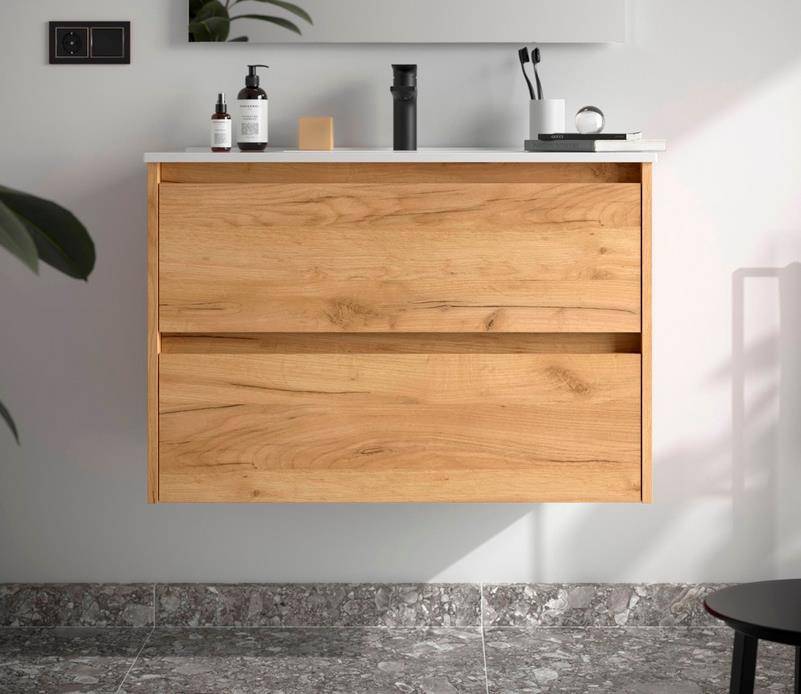 BALTIC Unterschrank 800 2 Schubladen + Waschbecken Eiche Afrika