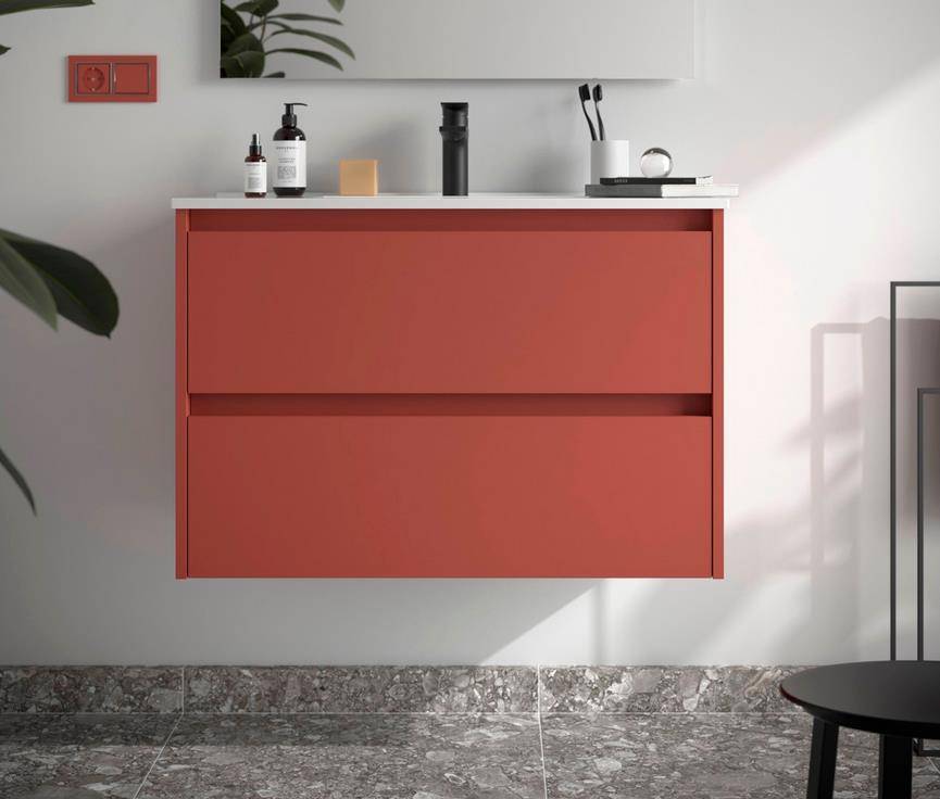 BALTIC Unterschrank 900 2 Schubladen + Waschbecken Red Satin