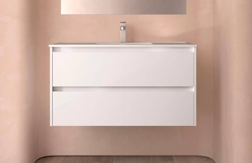 BALTIC Unterschrank 1000 2 Schubladen + Waschbecken White Satin
