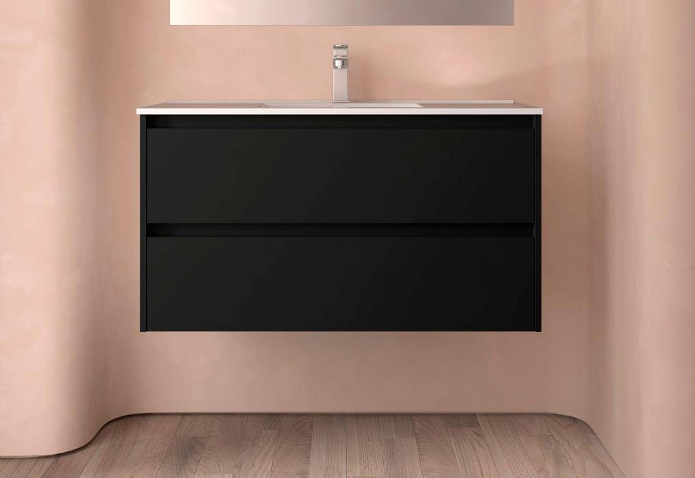 Salgar Noja Unterschrank 1000 2 Schubladen + Waschbecken Black Satin