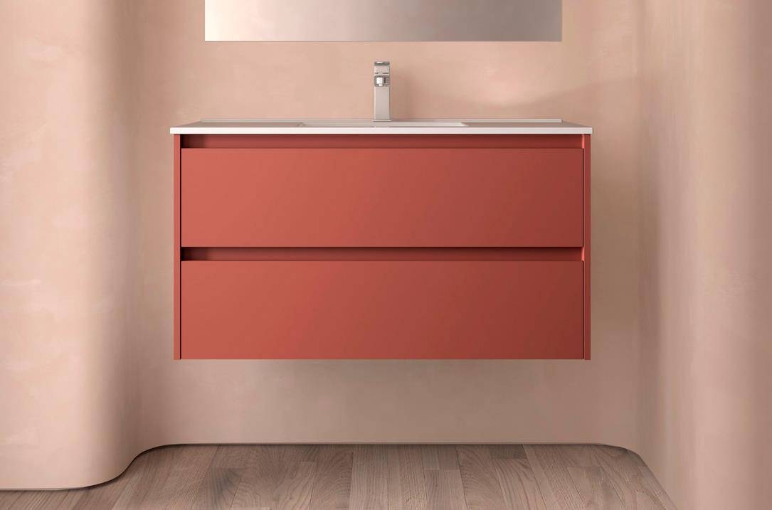 BALTIC Unterschrank 1000 2 Schubladen + Waschbecken Red Satin