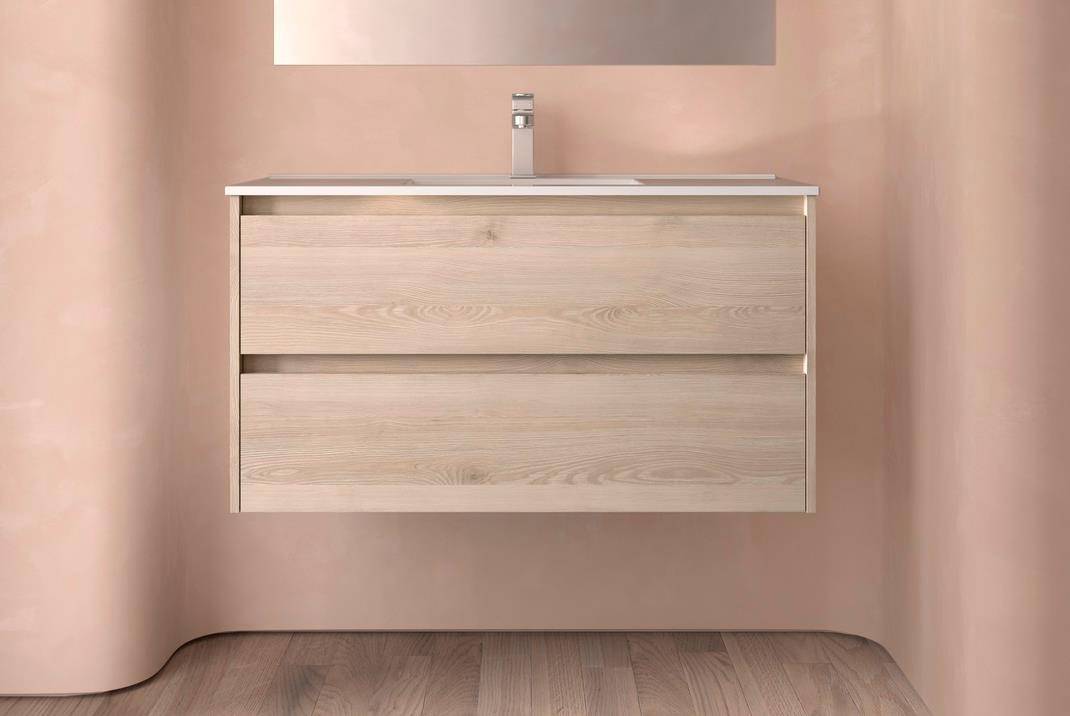 Meuble bas Noja 1000 2 tiroirs + lavabo Nature