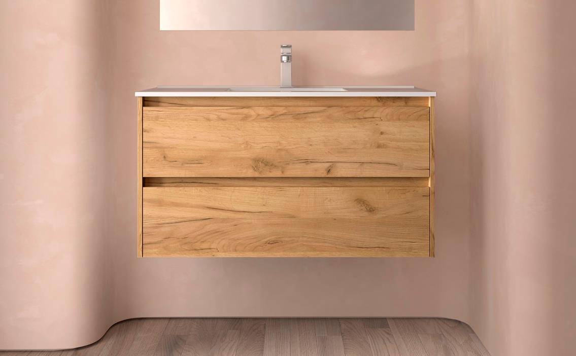 Meuble-bas Noja 1000 2 tiroirs + lavabo Chêne d'Afrique