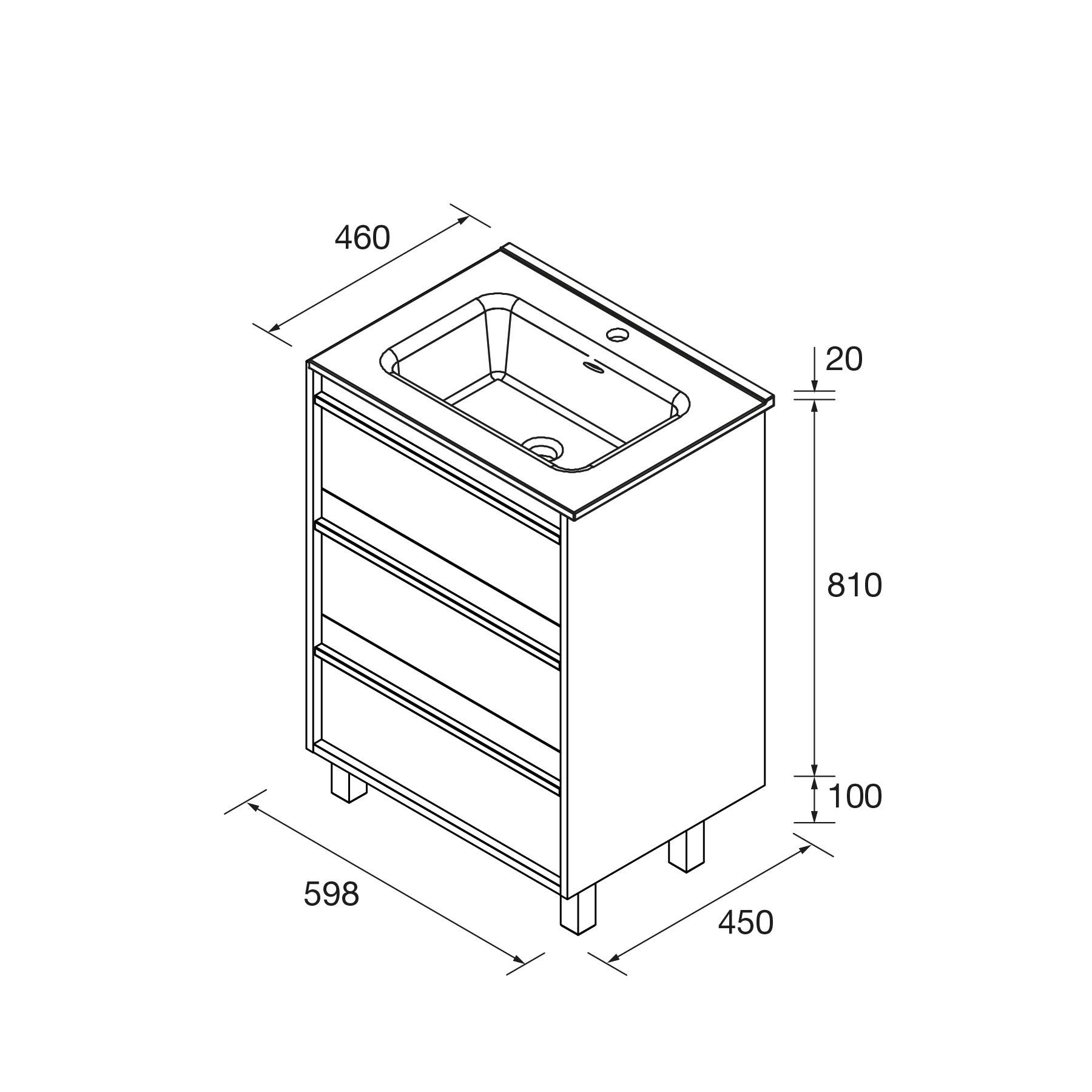 Salgar Badezimmermöbel ATTILA 600 3 Schubladen BLACK SATIN + Waschtisch