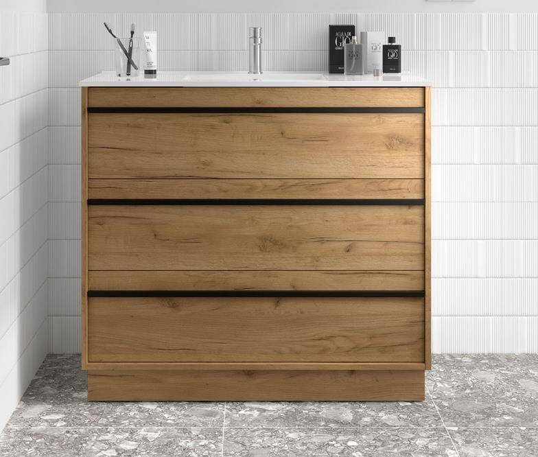 Attila Unterschrank 1000 3 Schubladen + Waschbecken Eiche Afrika