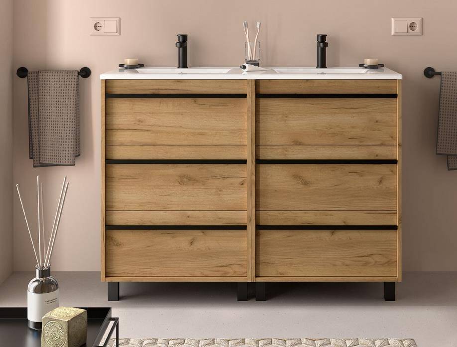 Salgar Attila Unterschrank 1200 6 Schubladen + Waschbecken Eiche Afrika