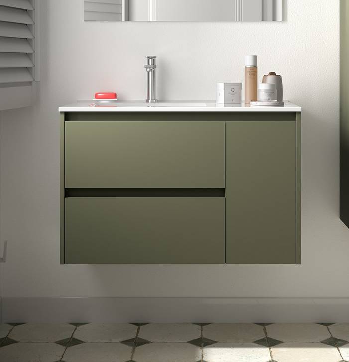 Salgar Noja Unterschrank 850 2 Schubladen 1 Tür re + Waschbecken Green Satin