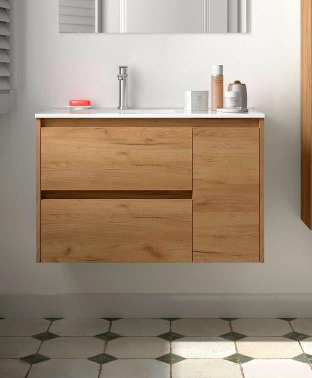 Salgar Noja Unterschrank 850 2 Schubladen 1 Tür re + Waschbecken Eiche Afrika