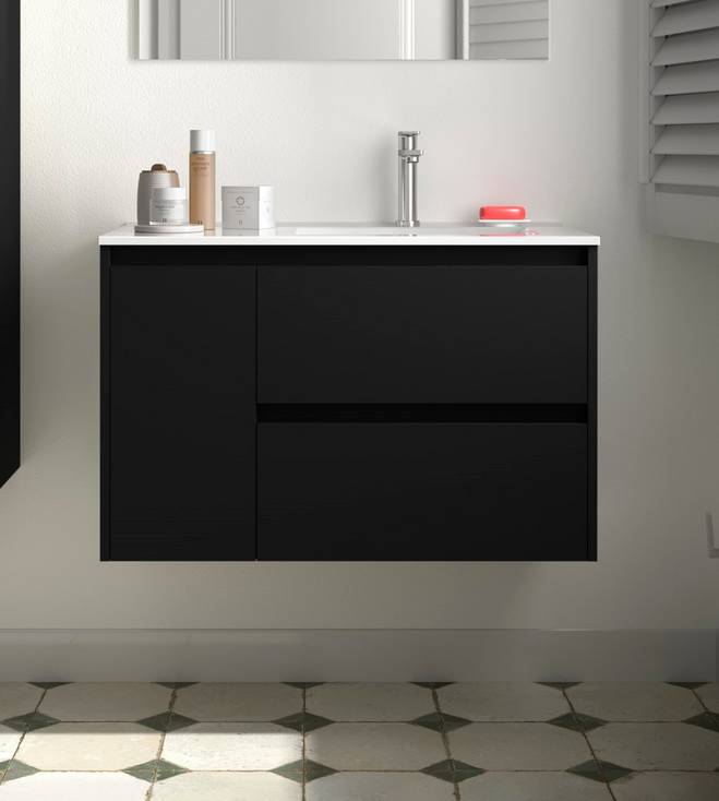 Salgar Noja Unterschrank 850 2 Schubladen 1 Tür li + Waschbecken Black Satin