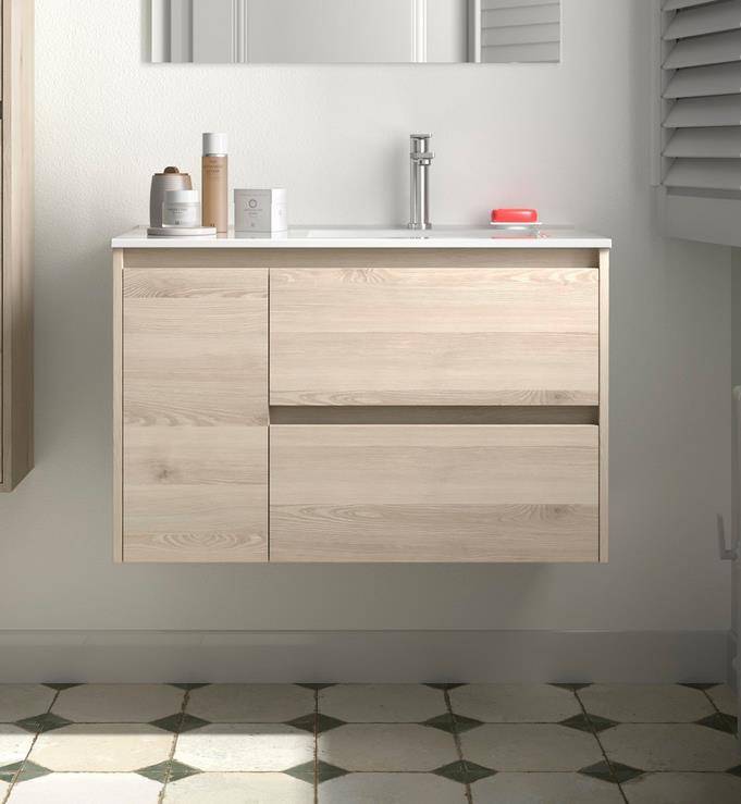 Salgar Noja Unterschrank 850 2 Schubladen 1 Tür li + Waschbecken Nature