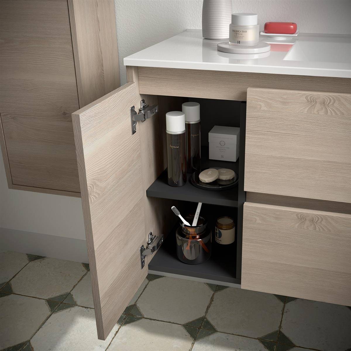 BALTIC Unterschrank 850 2 Schubladen 1 Tür li + Waschbecken Nature