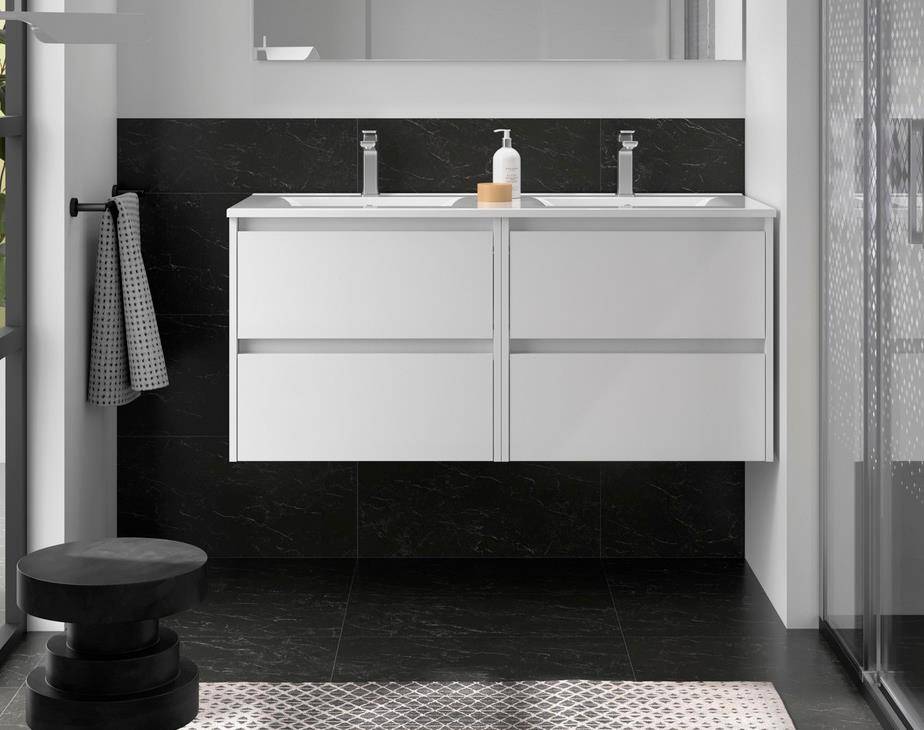 Salgar Noja Unterschrank 1200 4 Schubladen + Waschbecken White Satin