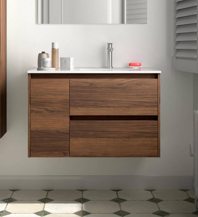 Salgar Noja Unterschrank 850 2 Schubladen 1 Tür li + Waschbecken Nussbaum