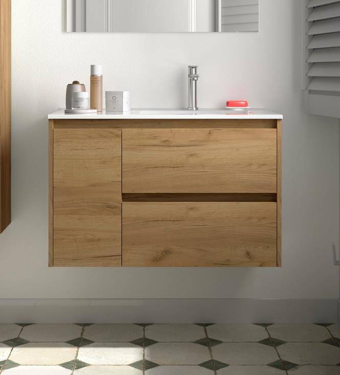 Meuble bas Noja 850 2 tiroirs 1 porte gauche + lavabo Chêne Afrique