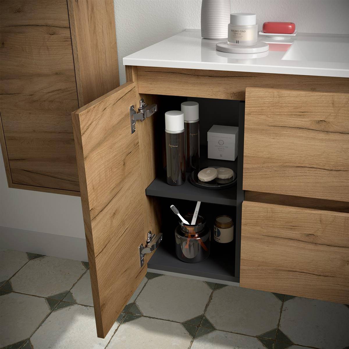 Meuble bas Noja 850 2 tiroirs 1 porte gauche + lavabo Chêne Afrique