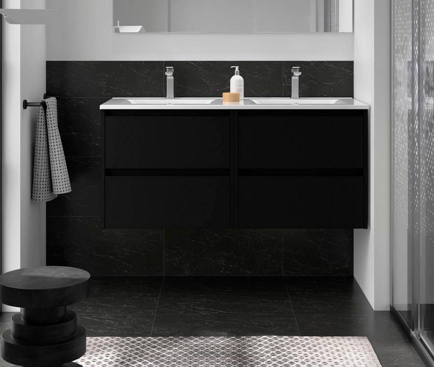 BALTIC Unterschrank 1200 4 Schubladen + Waschbecken Black Satin