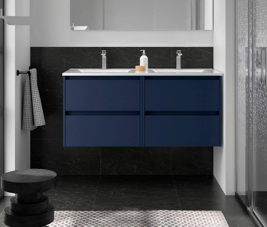 BALTIC Unterschrank 1200 4 Schubladen + Waschbecken Blue Satin