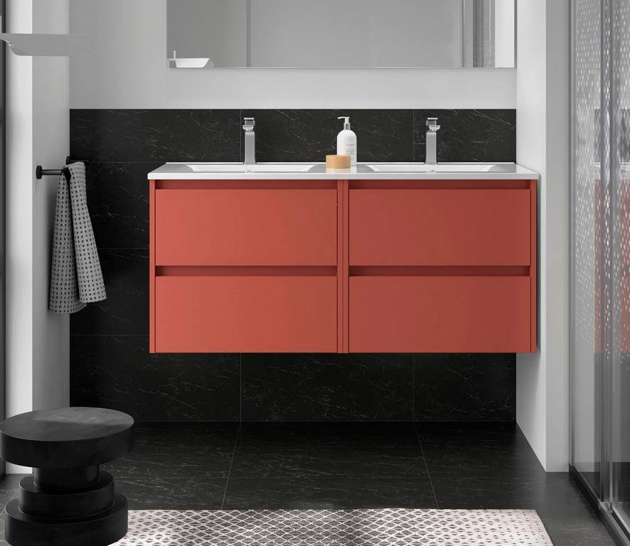 Salgar Noja Unterschrank 1200 4 Schubladen + Waschbecken Red Satin