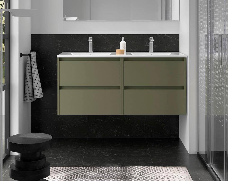 Salgar Noja Unterschrank 1200 4 Schubladen + Waschbecken Green Satin