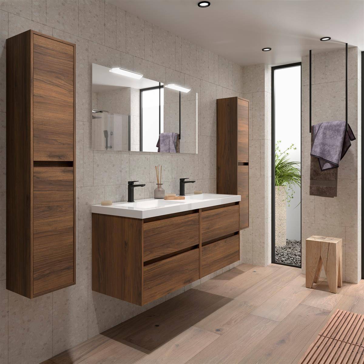 Noja meuble sous-lavabo 1400 4 tiroirs + lavabo noyer