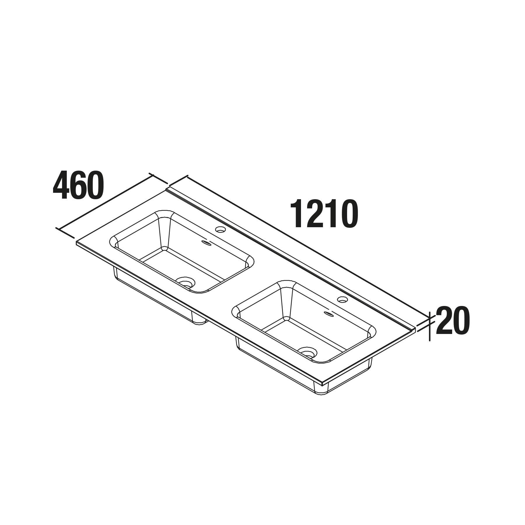 Waschtisch CONSTANZA 1210 doble PORZELLAN WEIß 1210 x 20 x 460 mm