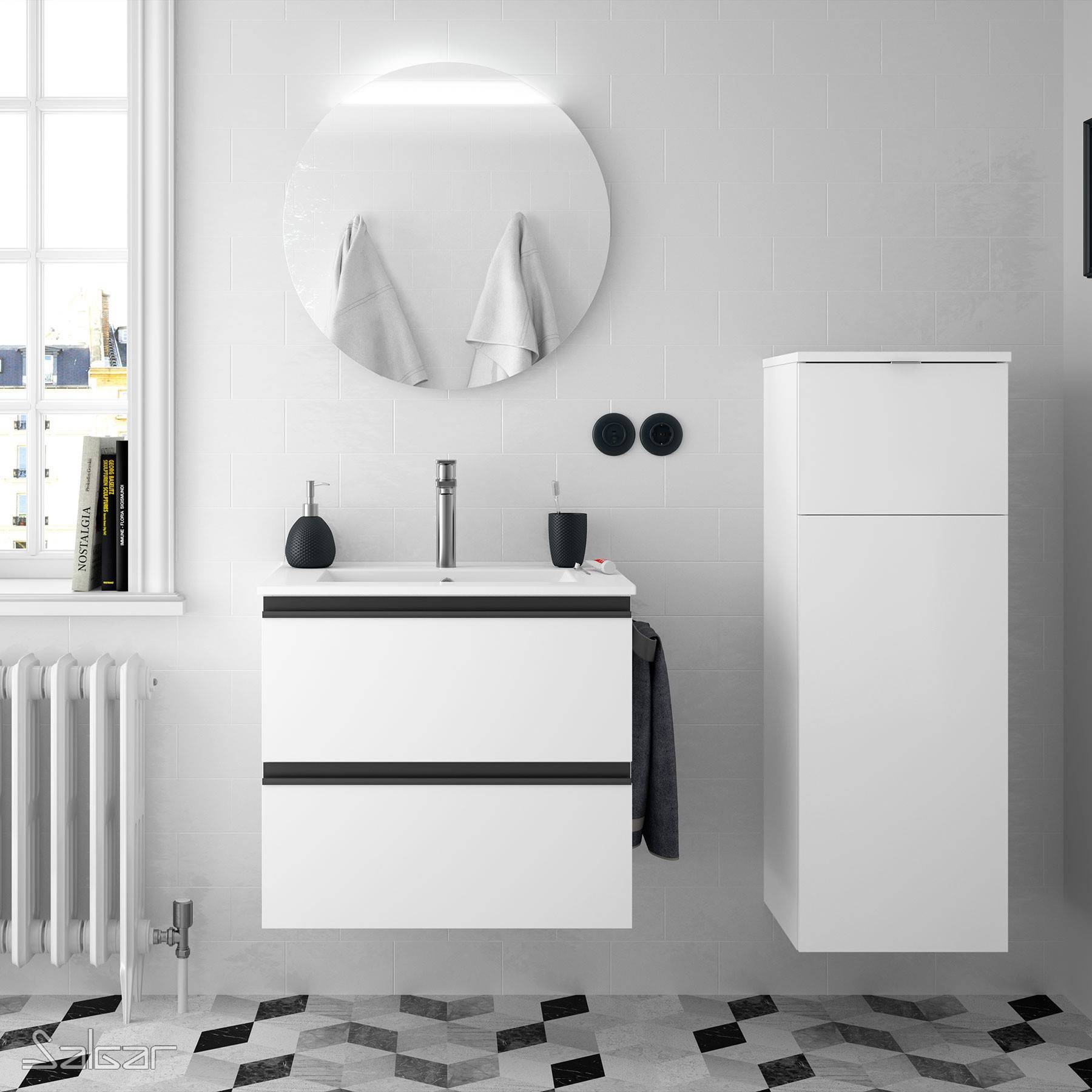 Salgar Schrank wandhängend SPIRIT 600 2 Metallauszug WEIß GLÄNZEND 598 x 540 x 450 mm