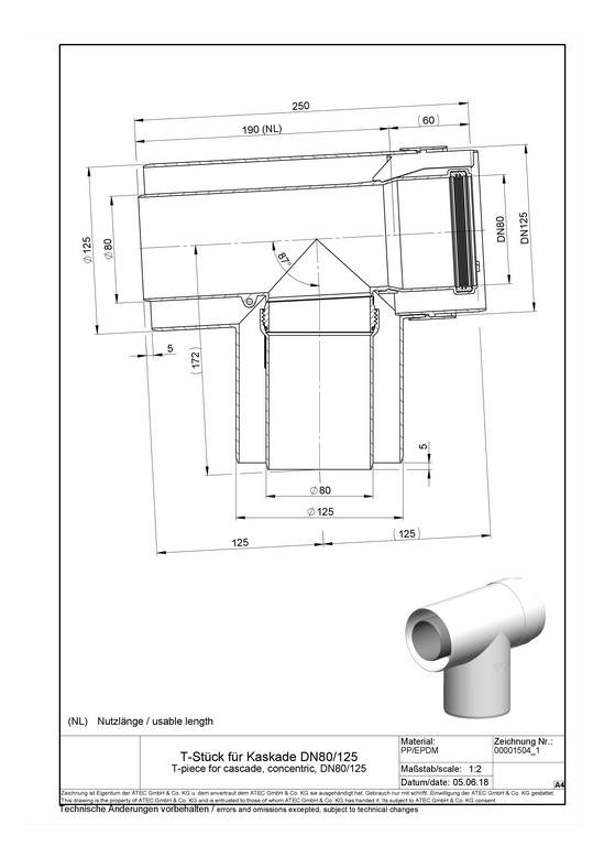 Atec MHG T-Stück für Kaskade DN 80/125