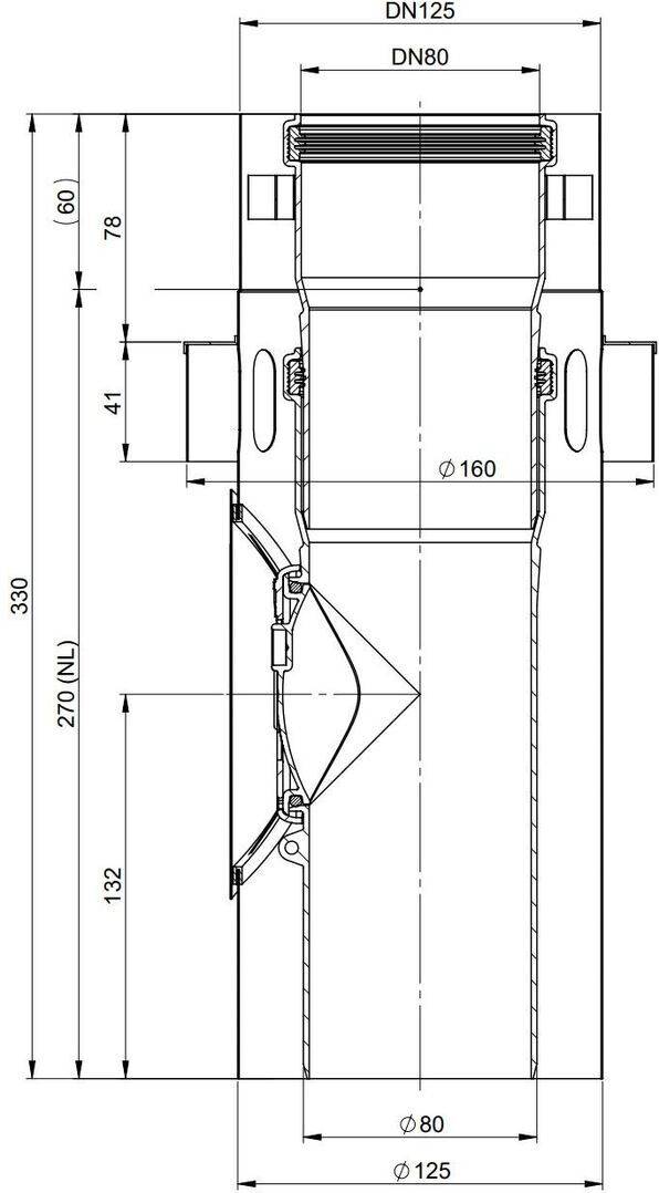 Atec Kontrollrohr WhitePoly m Zuluftans. ES we DN80/125 Länge 275mm