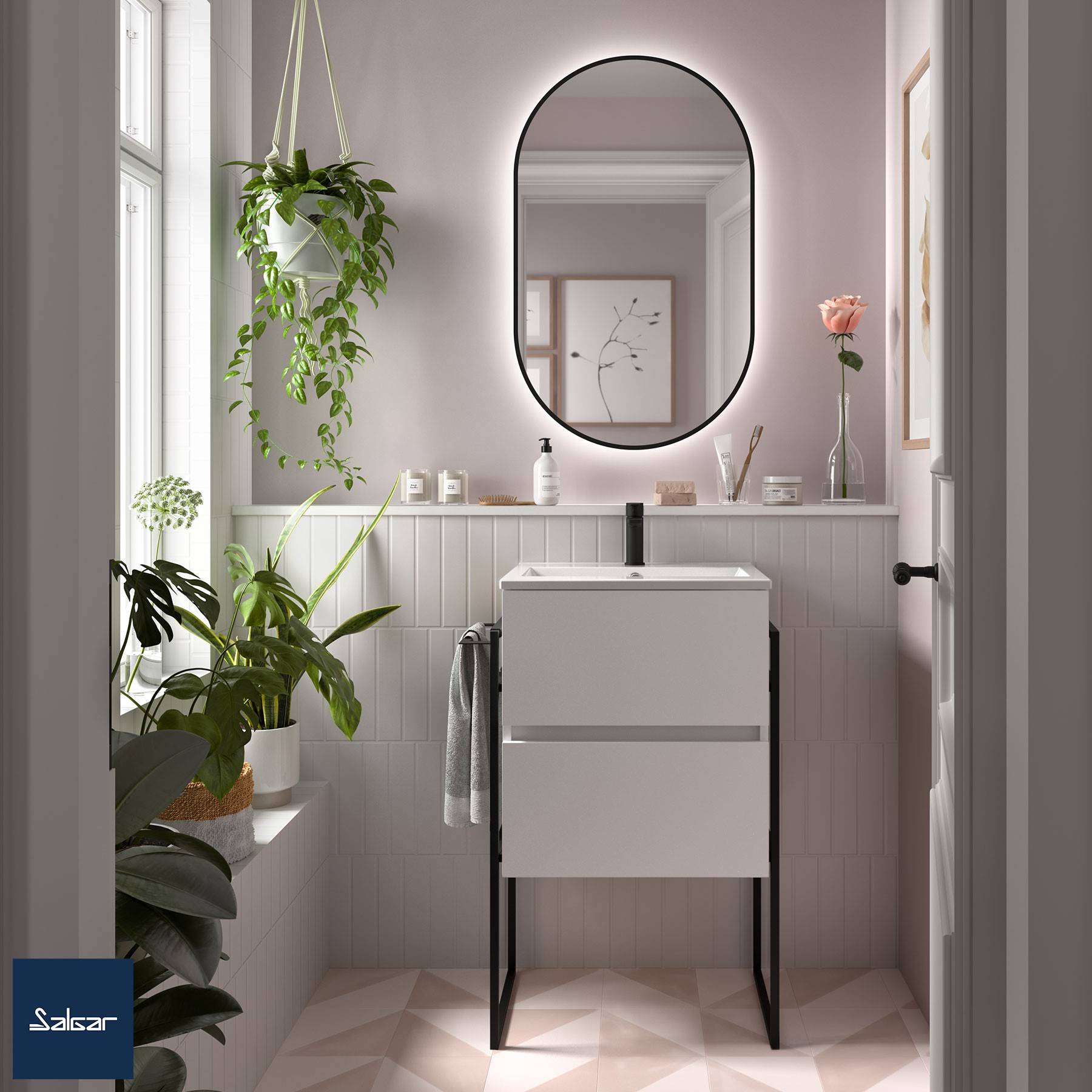 Salgar Schrank wandhängend FUSSION LINE 500 TIEFE 40 2 Schubladen mit Softeinzug White Cotton 497 x 540 x 385 mm