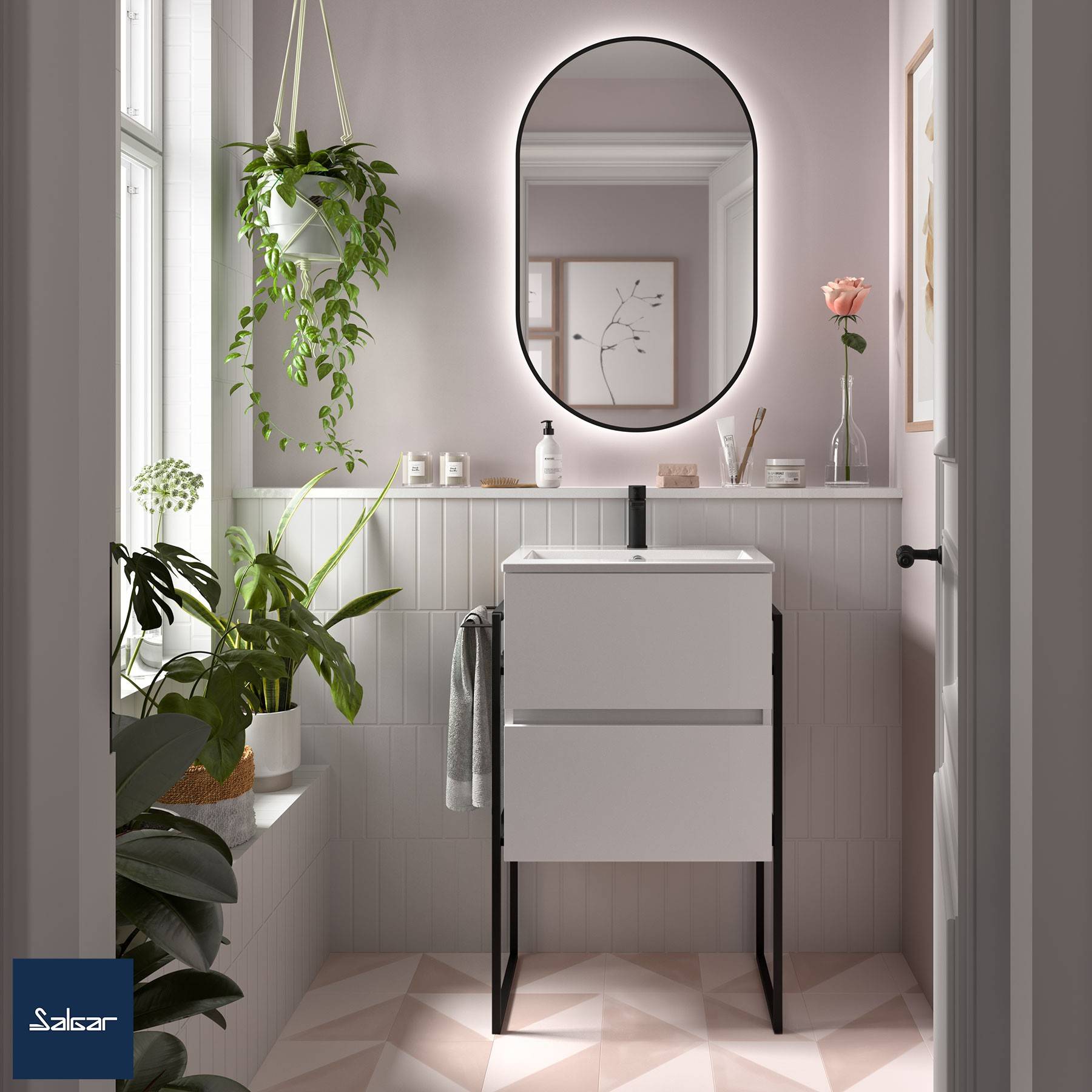 Salgar Schrank wandhängend FUSSION LINE 500 TIEFE 40 2 Schubladen mit Softeinzug Weiß glänzend 497 x 540 x 385 mm