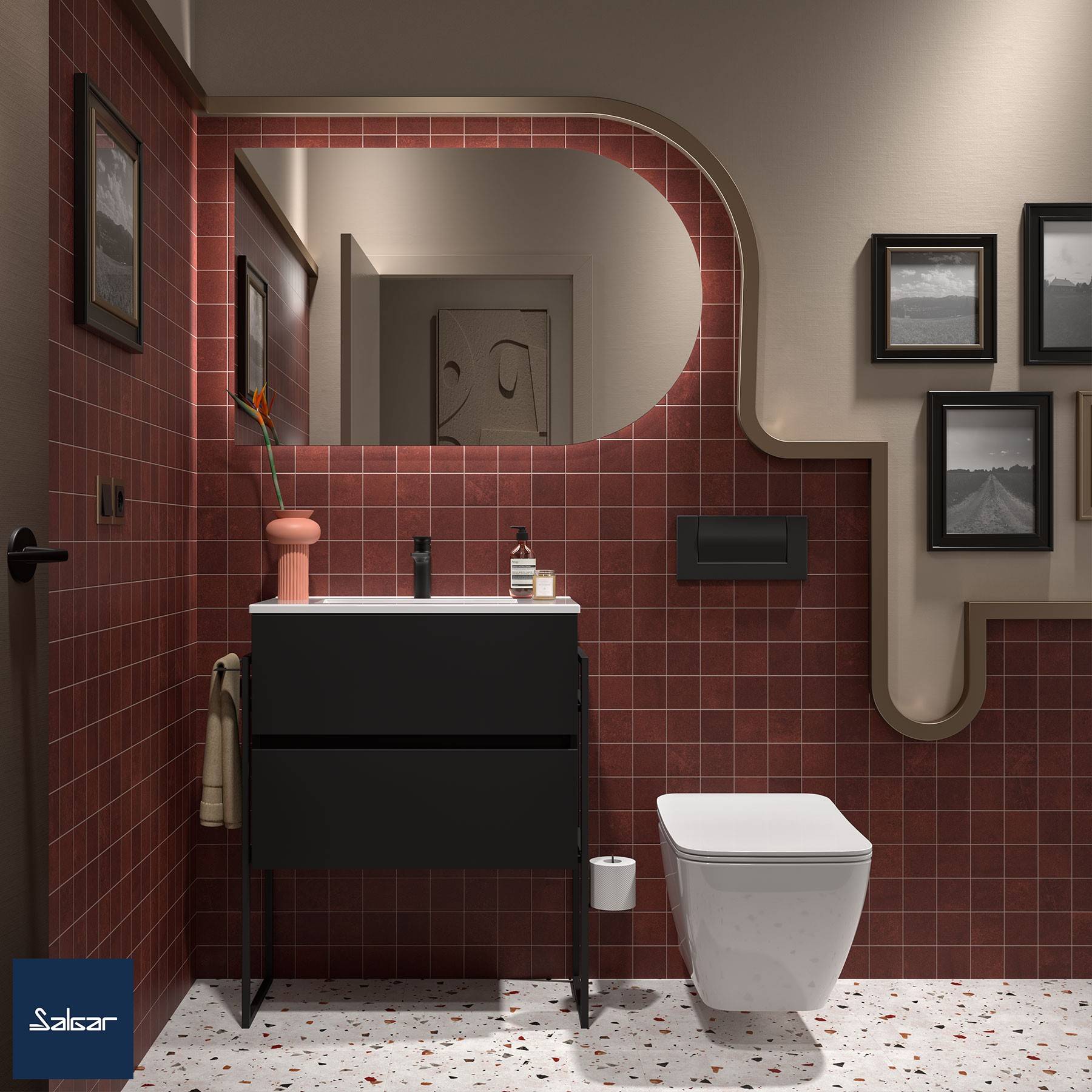 Salgar Schrank wandhängend FUSSION LINE 700 TIEFE 40 2 Schubladen mit Softeinzug Black Velvet 697 x 540 x 385 mm