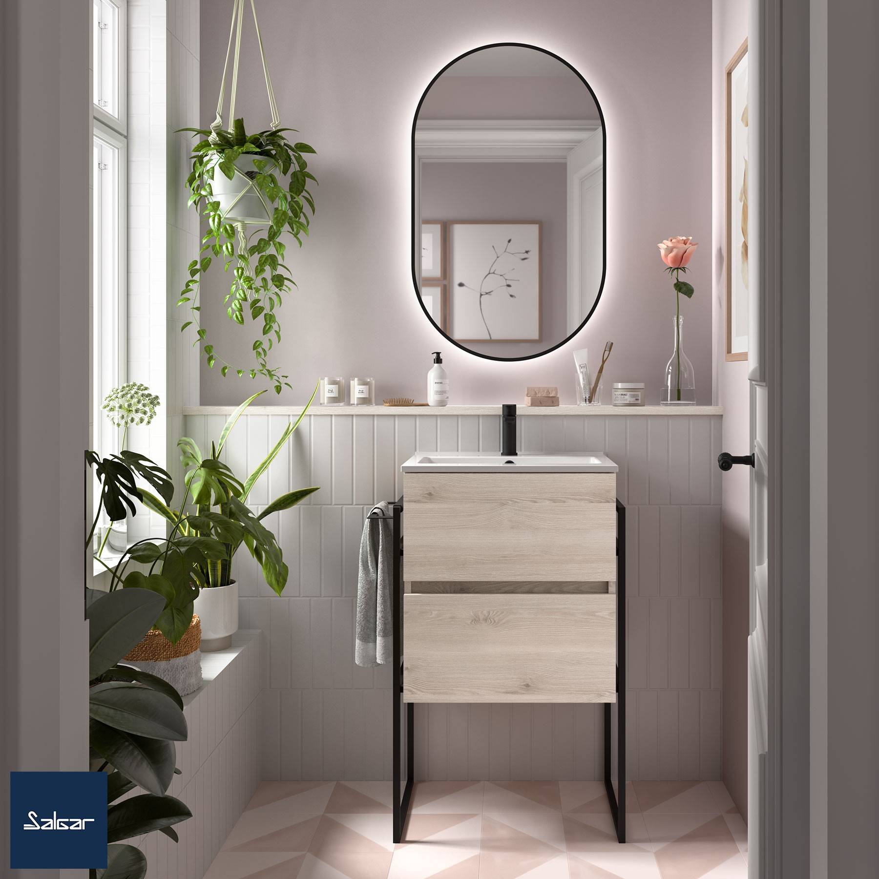 Salgar Schrank wandhängend FUSSION LINE 500 TIEFE 35 2 Schubladen mit Softeinzug Nature 497 x 540 x 350 mm