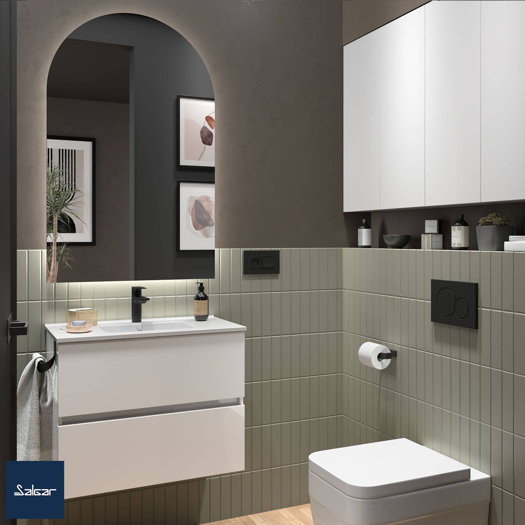 Salgar Schrank wandhängend FUSSION LINE 700 TIEFE 35 2 Schubladen mit Softeinzug White Cotton 697 x 540 x 350 mm