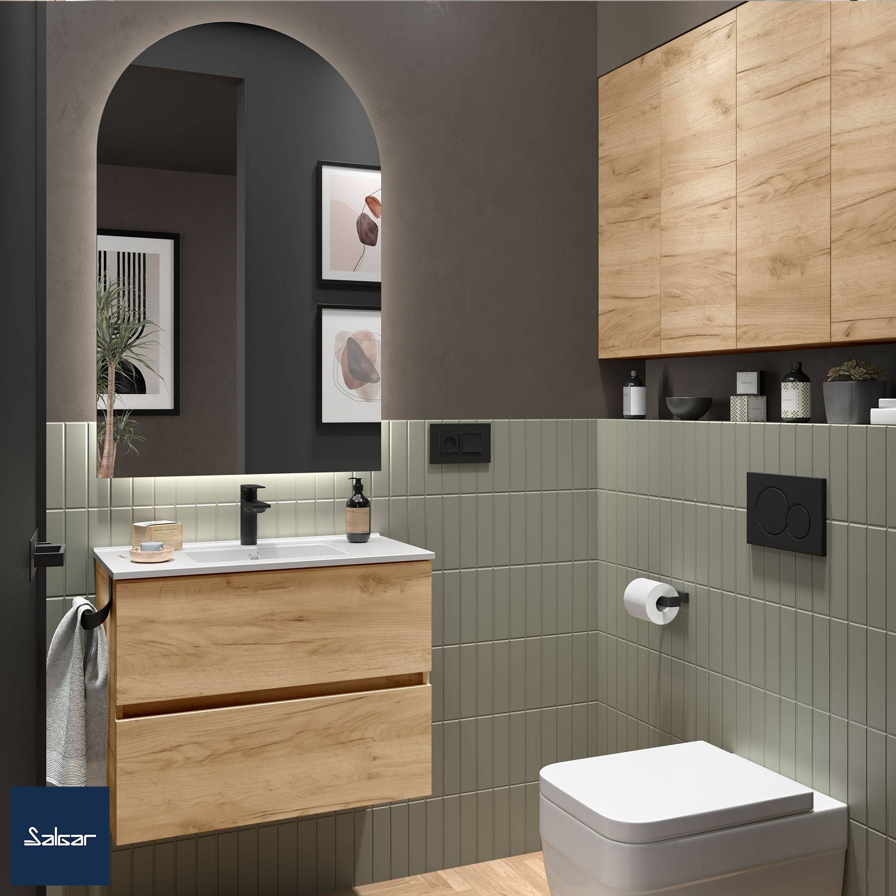 Salgar Schrank wandhängend FUSSION LINE 700 TIEFE 35 2 Schubladen mit Softeinzug Eiche Afrika 697 x 540 x 350 mm