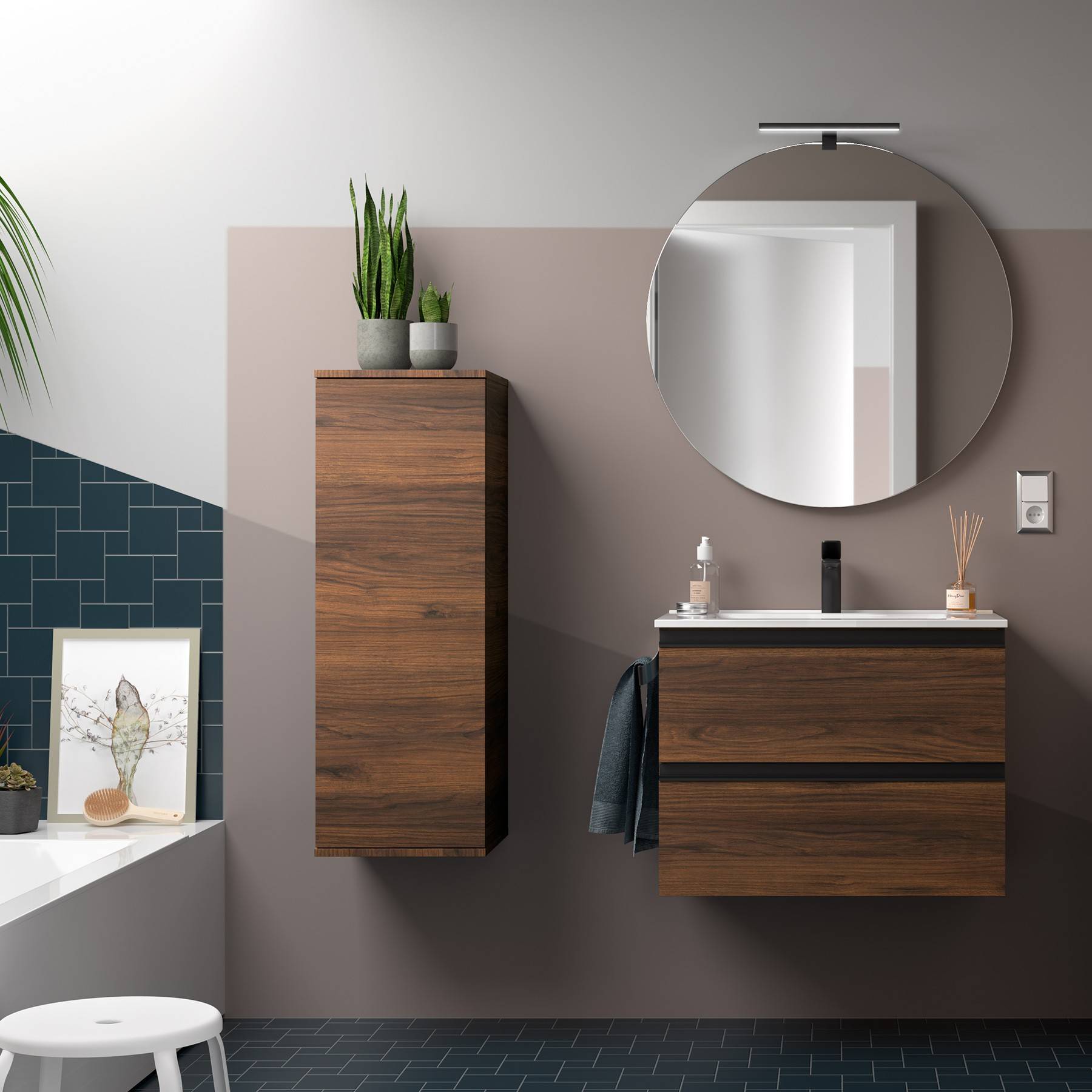 Salgar Schrank wandhängend SPIRIT 700 2 Metallauszug mit Softeinzug NUSSBAUM MAYA 697 x 540 x 450 mm