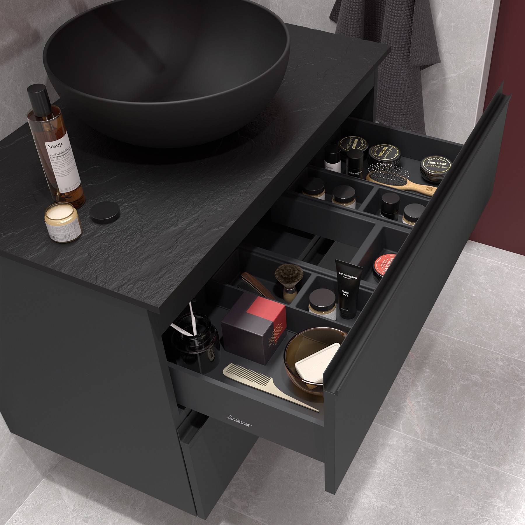 Salgar Schrank wandhängend SPIRIT 1000 2 Metallauszug mit Softeinzug ANTHRAZITGRAU MATT 997 x 540 x 450 mm