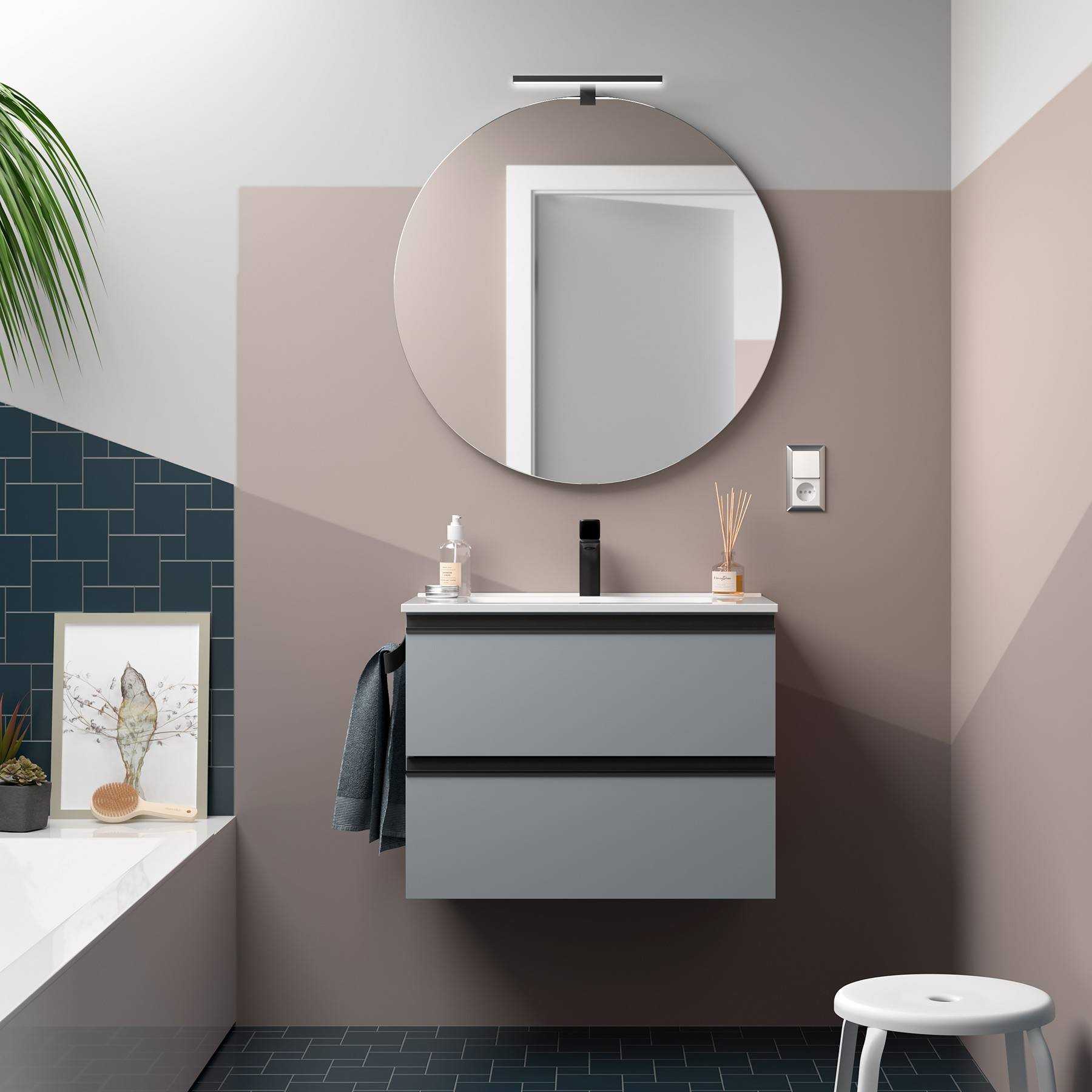 Salgar Schrank wandhängend SPIRIT 600 2 Metallauszug BLUE FOG 598 x 540 x 450 mm